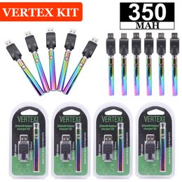 Nieuwe Vertex 350mAh VV Rainbow Vape-batterij 510 draad USB-lader Blisterkit Verpakking Verwarm vaporizer Variabele spanning Pen Rainbow-batterijen