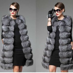 Nouveau gilet pour femmes en cuir complet fourrure de renard argenté longue coréenne surdimensionné veste 1862