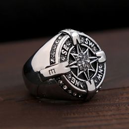 Nuevos anillos de brújula de oro de 14k de 14k con piedra para hombres mujeres punk fshion octagonal star anillo amuleto regalo de joyería