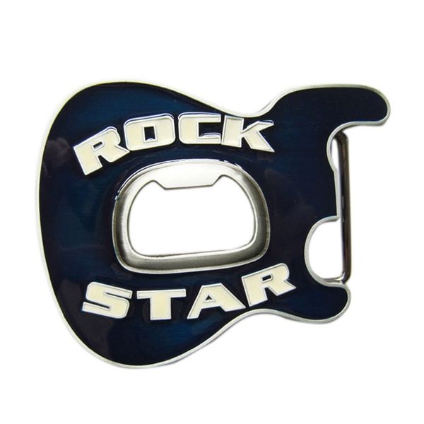 Nueva hebilla de cinturón de guitarra de estrella de música Rock esmaltada azul Vintage con abridor de botellas de cerveza BUCKLE-MU102BL