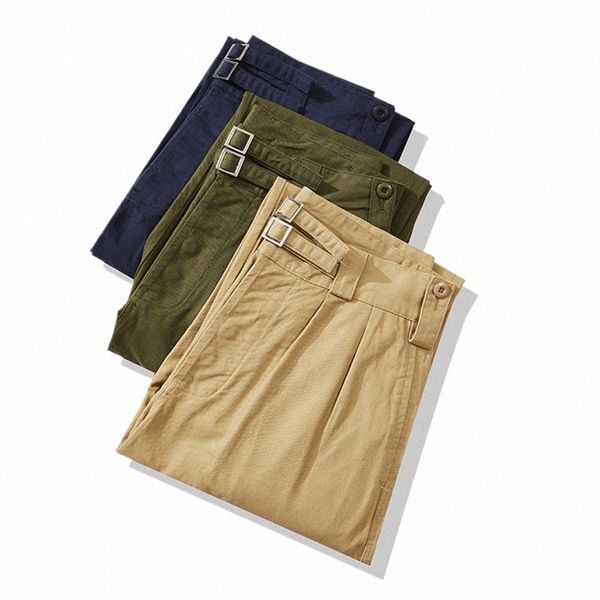 Nuevo Vintage Ejército Británico Gurkha Pantalones casuales Caqui de los hombres sueltos Mid Lg Pantalones Primavera Otoño Retro Streetwear Pantalones Monos r82o #