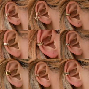 New Vintage Design U-shaped Ear Cuff Non Pierced Clip Earring Trendy Punk Antique Color Small Flower Carved Hollow Earrings