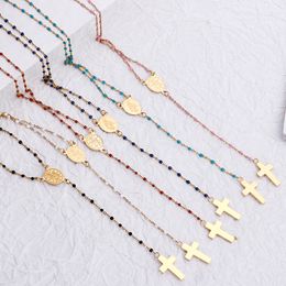 Nouveau Vintage or or chrétien croix bohême religieux chapelet pendentif collier pour femmes charme bijoux cadeaux