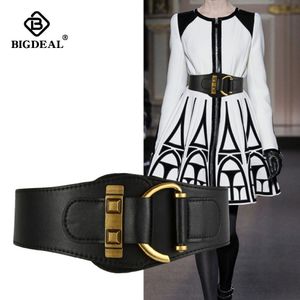 Nouvelle boucle semi-circulaire en or vintage ceinture large femelle femme en cuir authentique