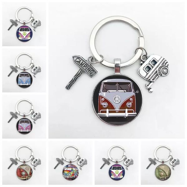 Nouveau Vintage Hippie signe de paix Van Bus porte-clés mode hommes femmes sac à main sac voiture pendentif porte-clés porte-anneau bijoux