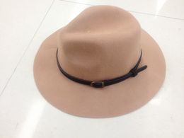Nieuwe vintage man's riem brede rand 100% wol vilt hoed floppy bowler fedora cap voor vrouw gratis verzending