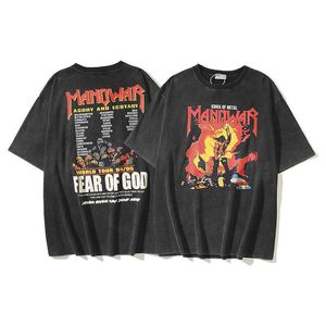 New Vintage Muscle Men's Heavy Metal Rock Print Wash VTG T-shirt à manches courtes usé Tendance