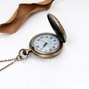 Nieuwe vintage ketting trui kettingblauw brons grote ronde rand gesneden zakhorloge ketting opknoping horloge koper roestvrij stalen bezel