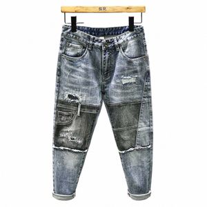 Nouveau Vintage Patchwork Jeans Vêtements pour hommes Fi Streetwear Ripped Hole Pantalon Hip Hop Persality Effiloché Slim Denim Pantalon h8ZW #