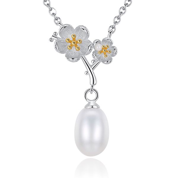 Vintage fleur de prunier perle pendentif collier bijoux mode européenne femmes S925 argent collier chaîne collier pour femme fête de mariage saint valentin cadeau SPC