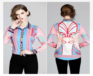 Nieuwe vintage gedrukte elegante shirts vrouwen lange mouw revershals dames casual button shirt blouses slank kantoor ontwerper shirts tops4770556