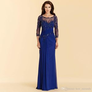 Nouvelles robes de soirée en bleu royal vintage de haute qualité Applique en mousseline de bal robe d'événement formelle Robe d'événement mère de la robe de la mariée