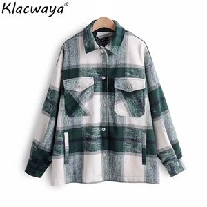 Nouveau vintage femmes oversize chemises épaisses 2019 mode dames lâche chemise à carreaux vert femme laine longues blouses filles chic tops T200321