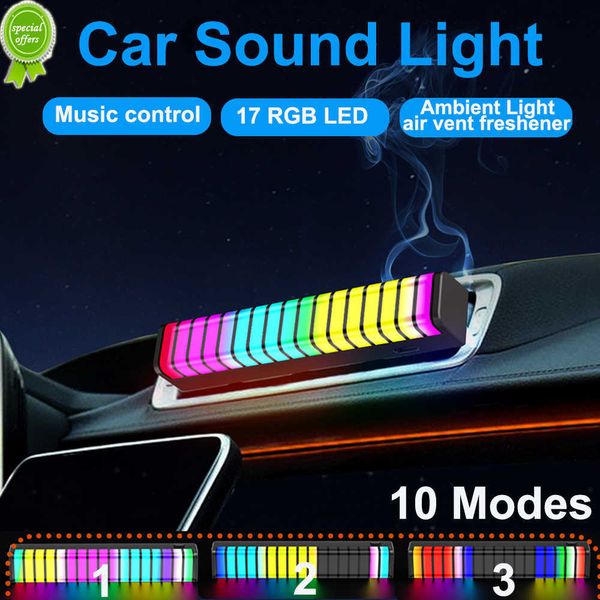 New Visible Music Car Sound Light 17 RGB LED Rhythm Pickup Lamp 3D Screen Atmosphere Light Bar 2 en 1 Ambiance Lights Désodorisant