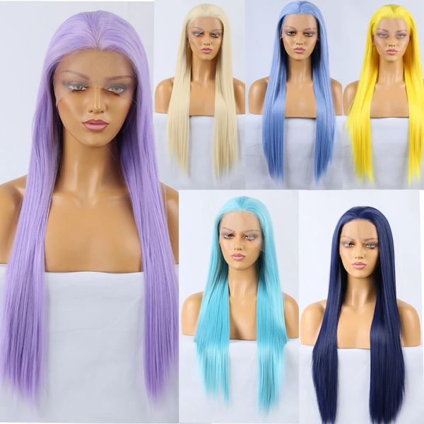 Nuevo Voguequeen Pink Green Purple Blue Amarillo 13x2.5 Cernera delantera sintética Larga recta Temperatura alta Cosplay Mujeres sin glúteos Wig Windy