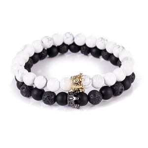 Natuurlijke vulkanische steenkroon strengen paar armbanden elastische energie charme armband sieraden mode accessoires voor minnaar