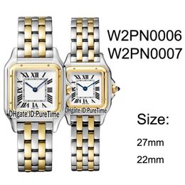 Nieuwe W2PN0006 W2PN0007 tweekleurig geel goud 27 mm 22 mm witte wijzerplaat Zwitsers quartz dameshorloge dames roestvrijstalen horloges 10 Pureti213w