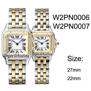 NIEUW W2PN0006 W2PN0007 Twee toon geel goud 27 mm 22 mm Witte wijzerplaat Zwitsers Quartz Womens Watch Ladies roestvrijstalen horloges 10 Pureti279d 254P