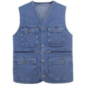 Nouveaux modèles de gilets pour hommes jeans gilets en denim mâle avec de nombreuses poches gilet hommes veste sans manches SHIERXI T190828