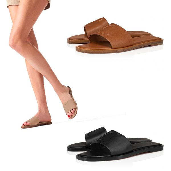 CLS SLIPPERS MULE MOLE CUIR CUIR FLAT Sandales d'été Red Sliders Sandale Beach Pool Mans Chaussures décontractées Sexy Luxury Slide Bott