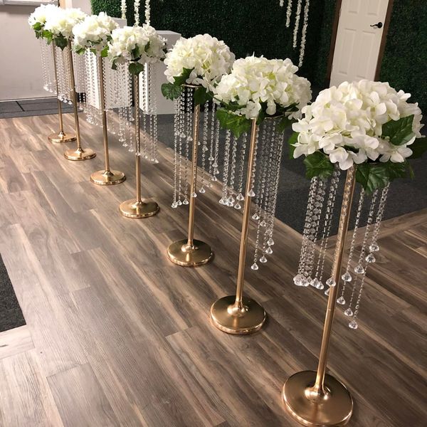 Nuevo soporte de jarrón de flores de cristal para pilar de pasarela, decoración de boda, camino de plomo, soportes de flores para eventos, boda con luces Led