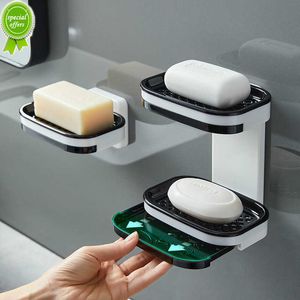 New Wall Mounted Double Layer Soap Dish Punch-Free Drawer Draining Holder Kitchen Sponge Storage Box Bathroom Organizer Rack Shelves