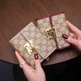 Nouveau portefeuille court en cuir pliable pour femmes, sac à cartes imprimé avec boucle multifonction, porte-monnaie polyvalent