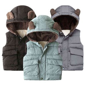 NIEUW WARME DIKT DIKTE Winter Boys Vest plus fluwelen zware capuchon Vest voor kinderen verjaardag kerstcadeau jas j220718