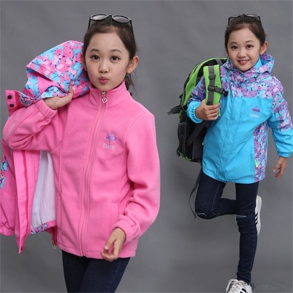 Warm Polar Fleece Jacket 2pcs para bebé niña ropa de invierno otoño impermeable rompevientos niños abrigo con capucha niños prendas de vestir exteriores LJ201130