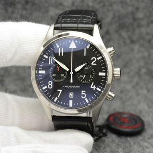 Nieuw horloge Chronograph Sports Battery Power Limited Watch Black Dial Quartz Professional polshorloge vouw Clasp Men horloges lederen band