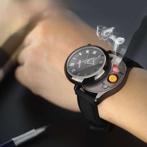 Nieuw horloge metaal winddichte oplaadbaar horloge lichtere USB sigarettenaansteker elektronica heren cadeau tech gadgets