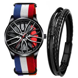 Nieuw horloge sport mannelijk uitgehold ontwerp horloge armband nylon militair analoog quartz horloge heren BMW wiel remklauw herenhorloge