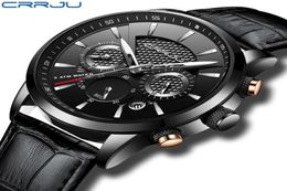 Nieuwe horloges Men Luxe Crrju -merk Chronograph Men Sport Watches lederen band Quartz polswatch Relogio Masculin8104672