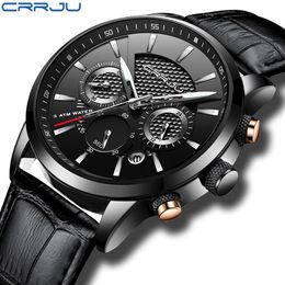 Nieuwe Horloges Mannen Luxe CRRJU Merk Chronograaf Mannen Sport Horloges Lederen Band Quartz Horloge Relogio Masculin292z