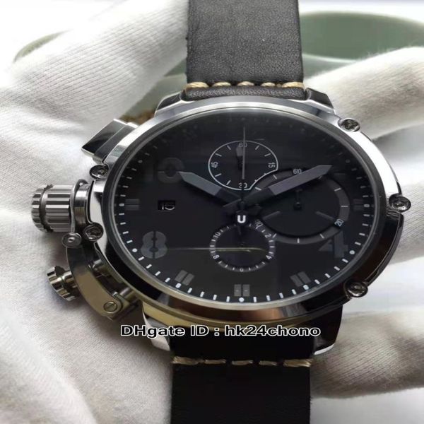 Nouvelles montres boîtier en acier cadran noir U51 U-51 50mm chronographe à quartz montre pour homme bracelet en cuir Chimera 7474 haute qualité hommes Sportw294H