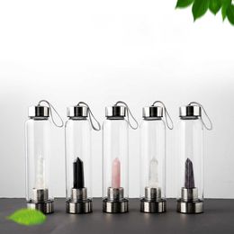 Nouvelle bouteille d'eau pierre de cristal naturel pointe de diamant guérison obélisque baguette Elixir Quartz cristal gemme couleurs bouteille d'eau livraison directe