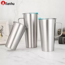 NIEUWE! Water Tumbler koffiemok met handvat conische vorm Cup 16oz 22oz 30oz 18/8 roestvrij staal Geïsoleerd Vacuüm 2-Wall Thermisch glas met Flip Lid