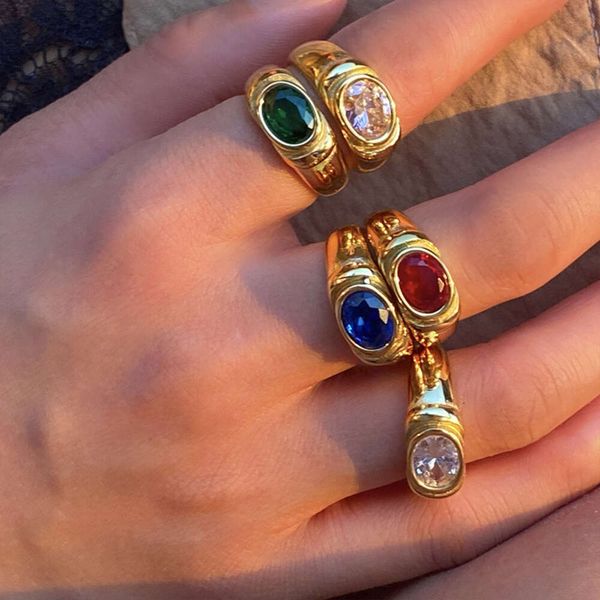 Nuevo Anillo Natural resistente al agua para anillos de piedra Aventurina de Color dorado Vintage, regalos de joyería ajustables para mujer