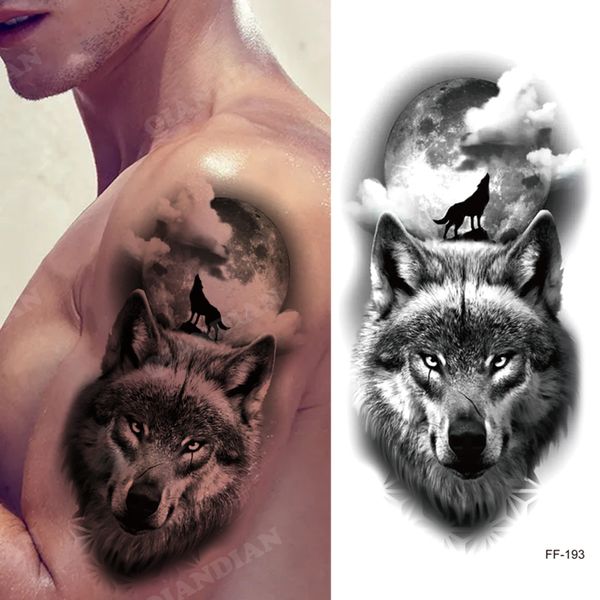 Nuevo tatuaje temporal a prueba de agua pegatina Lobo León rey sol bosque Tigre mecánico barco salvaje hombres arte corporal brazo Tatuaje falso mujeres