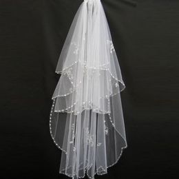 Nouveaux accessoires de mariage blanc ivoire mode voile ruban bord court deux couches voiles de mariée avec peigne de haute qualitéCCW0014284f