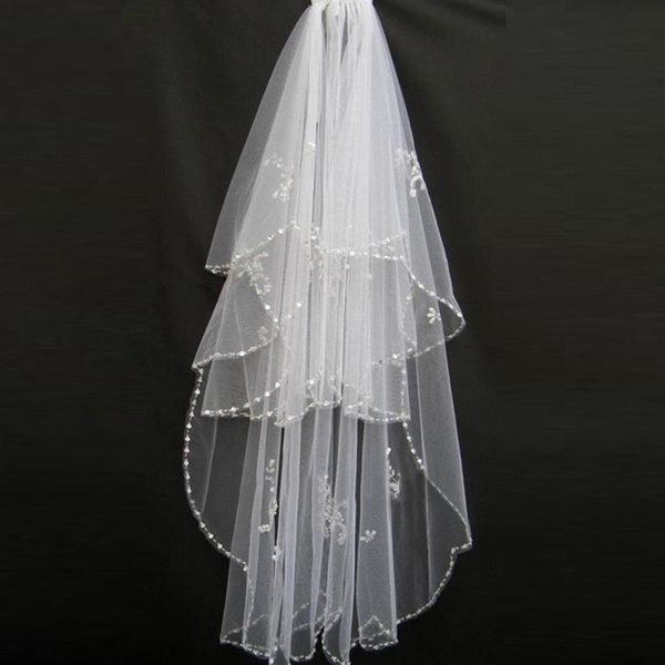 Nouveaux accessoires de mariage blanc ivoire mode voile ruban bord court deux couches voiles de mariée avec peigne de haute qualitéCCW00142702