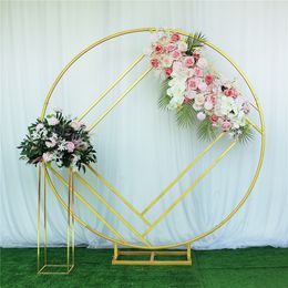Nieuwe Bruiloft Boog Mariage Achtergrond Smeedijzeren Creatieve Ring Geometrische Diamond Grid Frame Stand Home Party Decoratie