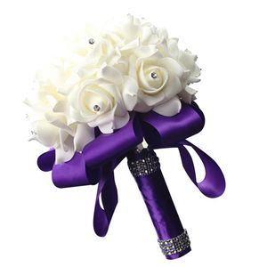 NIEUW Wedding Bouquet Ribbon Pe Foam Artificial Flowers Bruidaal Bruidsmeisje hand Bouquet Bruidschuim vasthouden Bloemen Bruiloftspullen