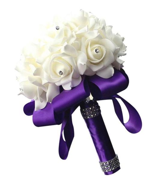 Nouveau bouquet de mariage ruban PE mousse fleurs artificielles mariée demoiselle d'honneur main Bouquet mariée mousse tenant des fleurs fournitures de mariage 7010001