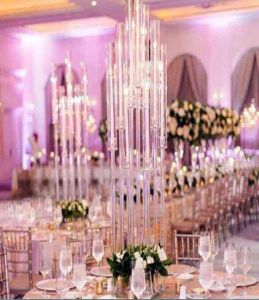 Nouveau centre de table de mariage grands tubes acryliques bougeoirs candélabres ouragan en cristal pour support de table avec abat-jour H12222459348