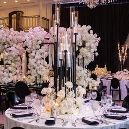Nieuwe bruiloft decor centerpieces lange ijzeren zwart bloemstand bruiloft centrum stuk decoratie set zwarte pilaar hoge kaarsen sticks