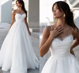 Nieuwe trouwjurk satijnparels A-lijn chique lieverd bruid jurk 2023 Court Train Princess Vestido de noiva mariage