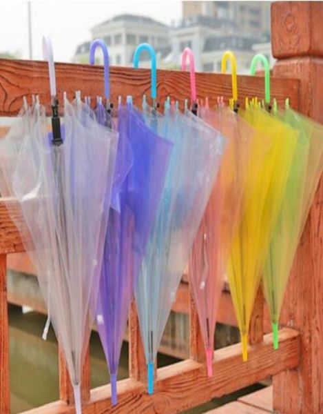 Nouveau mariage faveur Colorful Clear Pvc Umbrella Long Handle Rain Sun Sun Olembrel Voir à travers Umbrella6740222