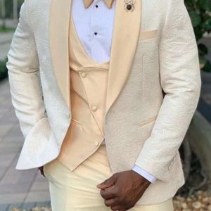 Nouveau mariage Floral Pattern Men Suit 3 PCS Costume Homme Tuxedos Slim Fit Groom Prom Terno Masculino Blazer Jacket + Pant + Viette