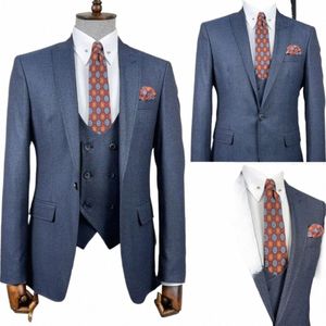 Nieuwe Bruiloft Mannen Pak Marineblauwe Blazer Sets Slim Fit 3 Stuks Custome Homme Tuxedo Gentleman Elegante Dr Jas + broek + Vest 019g #